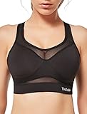 Yvette Sport BH Starker Halt Mesh Ringerrücken Große Brüste Ohne Bügel Bustier für Fitness Lauf Yoga, Schwarz, XL(A-C) fit 90A 90B 90C