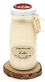 Lilygardencandles Duftkerze Fliederduft in der Milchflasche, 100% Sojawachs, 56+ Stunden Brennzeit, Blütenduft