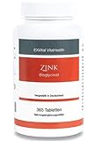 EXVital Zink-Bisglycinat (Zink-Chelat), 25 mg elementares Zink pro Tagesdosis, 365 vegane Tabletten als Jahresvorrat, hohe Bioverfügbarkeit – Hochdosiert, laborgeprüft & Hergestellt in Deutschland