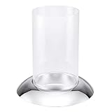 H.Bauer jun. Kleine runde schmale Silberne Glas Boden-Windlicht-Säule Edelstahl Ø 17 cm Höhe 18 cm - Deko Kerzenhalter & Kerzenständer für große Stumpenk