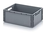 Eurobehälter EG 64/22 von Auer Kunststoffbox 60x40x22cm Handgriffe offen | Transportbehälter 45 Liter Lagerbox stapelbar Kunststoffkiste stabil | Lebensmittelbehälter Campingbox Wohnmobilbox