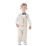 Volunboy Baby Anzug Jungen Anzugweste Hemd mit Fliege für Festlich Hochzeit Bekleidung Set 4tlg（2-3 Jahre，Khaki-Plaid，Größe 100）