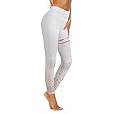 JINGYUA Frauen trainieren heiße Silver Print Pant Sport Leggings Fitness Sport Sport Athletic Pants Mode elastisch (White, L)