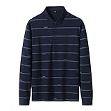 GXRGXR Herren Plus Size Polos Shirt - Herbst Frühling Langarm Revers Gestreiftes Printed Loose T-Shirt - Fashion Casual Oversized Work Golf Tennis Pullover Top,Marineblau,6XL