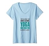 Damen So sieht ein cooler Yogalehrer aus Yog Geschenk Yoga-Lehrer T-Shirt mit V-Ausschnitt