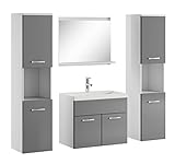 Badezimmer Badmöbel Montreal XL 60 cm Waschbecken Grau Hochglanz Fronten - Unterschrank Hochschrank Waschtisch Möbel