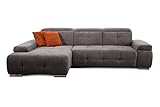 CAVADORE Schlafsofa Mistrel mit Longchair XL links / Große Eck-Couch im modernen Design / Mit Bettfunktion / Inkl. verstellbare Kopfteile / Wellenunterfederung / 273 x 77 x 173 cm(B x H x T) / Grau