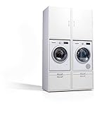 Der Waschturm • 2x Waschmaschinenschrank & Schrankaufsatz (87 cm hoch) • Mit Schublade & Ausziehbrett • TÜV-zertifiziert