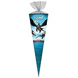 Schultüte - Dragons - Drachenzähmen leicht gemacht - 85 cm - eckig - incl. Name - Tüllabschluß - Zuckertüte - mit/ohne Kunststoff Spitze - Nestler - M