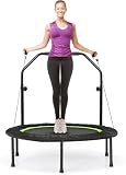 FANTASK Fitmess Trampolin mit höhenverstellbarm Haltegriff & 2 Widerstandsbändern,Kindertrampolin faltbar, Mini Trampolin φ101cm, Gartentrampolin bis 150kg belastbar für Erwachsene &
