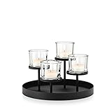 blomus -NERO- Kerzenleuchter aus pulverbeschichtetem Stahl mit Glas, moderner Kerzenhalter mit hochwertiger Verarbeitung, stilvolles Wohnaccessoire (H / B / T: 21,5 x 31,5 x 31,5 cm, Schwarz, 65558)