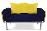 EasySitz Schlafsofa Sofa 2 Sitzer Kleines Couch 2-Sitzer Schlafsessel für Zweisitzer Personen Mein Futon Sitzen EIN Einer Farbauswahl (Marineblau & Gelb)