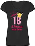 18. Geburtstag - 2004 A Princess was Born - 18 Fuchsia - 3XL - Schwarz - XO1525 - XO1525 - Damen T-Shirt mit V-Ausschnitt