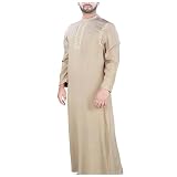 DUHENWU Kaftan Herren Lang Gebetskleidung Islamische Kleidung V-Ausschnitt Druck Robe Langarm Arabische Abaya Robe Retro Männer Afghanische Arabische Kleidung Bequeme Sommer Cool Jilbab