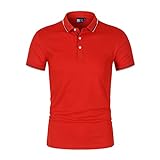 Poloshirt Herren Kurzarm Laufshirt Tennis Atmungsaktives Kent Kragen Shirt Herren Outdoor Sommer Sport Shirt Mit Knopfleiste Golf Shirt Herren E-Red XL