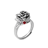 QAOLJYT Eröffnung Rose Blumen Ringe für Frauen, Vintage Thai Silber 925 Offene Ringe Floral Schmuck