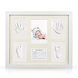 NROCF Baby Hand Und Footprint Kit, Baby Hundert Tage Gedenkfotorahmen, Mit Baby-Info-Karte, Baby Boy Baby Shower Geschenk,Germancard