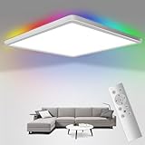 Dimmbare LED Deckenleuchte mit Fernbedienung, 24W RGB Farbwechsel Deckenlampe, 3200LM, 13 Farben & Weiß (3000K-6500K), IP54 Wasserdicht für Bad, Küche, Schlafzimmer, W
