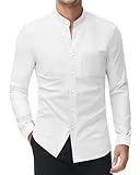 DEMEANOR Stretch Hemd Ohne Kragen Herren Langarm Business Hemd Herren Slim Fit Bügelfreie Hemden Stehkragenhemd H