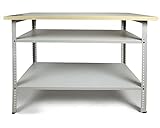 Ondis24 Werkbank 120cm Nobbi Pro Packtisch aus Metall, mit Arbeitsplatte, höhenverstellbare Einlegeböden, Justierfüße, Werktisch für Sparfüchse lichtgrau (85cm)