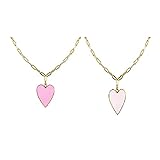 MJARTORIA BFF Ketten Herz Halskette Mädchen Freundschaftskette für 2 Herzkette Liebe Herz Geburtstag Geschenke (Rosa+Leichtes Pulver)