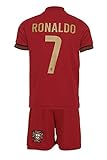 Portugal Ronaldo #7 2021 Heim Trikot und Shorts mit Socken und Wickel Armband Kinder und Jugend Größe (128)