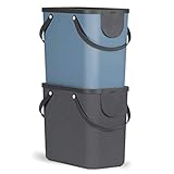 Rotho Albula 2er-Set Mülltrennungssystem 25l für die Küche, Kunststoff (PP) BPA-frei, anthrazit/blau, 2 x 25l (40,0 x 23,5 x 39,0 cm)
