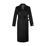 BOLIYVAN Damen Wollmantel Zweireiher Langer Mantel Klassische Herbst Frühling Jacke Winddichter Mantel, Coat Schw