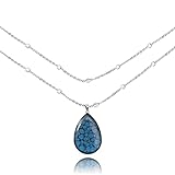 Elegant Lang Tropfenform Kugelkette Halskette mit Anhänger; Party Anlässe Geschenke Liebe für Damen (Marineblau Silber)