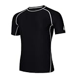 AMZSPORT Herren Rash Guard Shirt, UPF 50+ UV Schutz Kurzarm T-Shirt, Schnelltrocknendes Sonnenschutz Vest für Schwimmen, Surf, Angeln, Laufen, Schwarz, XL