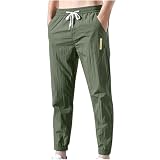Hosen Herren Lang Jogginghose Leicht Sporthose 2025 Sommer Freizeithose Loose Sommerhose Einfarbig Hose Baumwolle Stoffhose mit Tunnelzug und Taschen Prime 003 Armeegrün L
