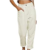 NSICBMNO Hose mit weitem Bein und Taschen, elastische Taille, kurze Hose mit Taschen, lockere Passform, Loungehose, gerades Bein, Activewear-Hose, Arbeit, Offic-Verkauf, 1-beige1, S