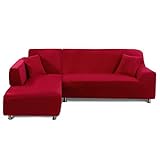 Feilaxleer Sofa Überwürfe Sofabezug Elastische für L Form Sofa Rechts/Links,Sofabezug Ecksofa Spannbezug(3 Sitzer+3 Sitzer,Rot)