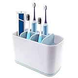 Zahnbürstenhalter für Badezimmer - Elektrischer Zahnbürstenbehälter,Abnehmbar Kunststoff Zahnbürstenständer,mit 4 Zahnbürstenfächer + 2 Aufbewahrungsschlitze,Badezimmer Organizer für Rasierer (blau)