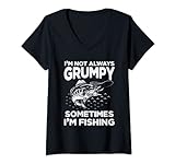 Damen Nicht immer mürrisch manchmal bin ich Fischen Fisch Fisherman Funny T-Shirt mit V-Ausschnitt
