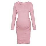 Ärmel Farbe Lange lässige Mutterschaft Schwangerschaft Kleid Womens solides Mutterschaftskleid (Pink, XL)