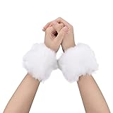 AIEX Winter Handgelenkwärmer, Kunstpelz Manschettenwärmer Armstulpen Handgelenkwärmer Fuzzy Pulswärmer Arm Wrist Warmers Fur Cuffs für Frauen Mädchen Kostüm (Weiß)