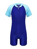 Agoky Unisex Kinder Badeanzug Schwimmanzug für Mädchen Jungen Badenmode Kurzarm Badeshirt mit Reisverschluss Shorts Badebekleidung Royal Blau B 116-122