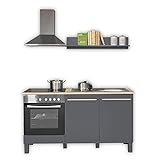 BILBERRY Moderne Küchenzeile ohne Elektrogeräte in Eiche Sonoma Optik, Anthrazit - Geräumige Einbauküche mit viel Stauraum - 160 x 90 x 60 cm (B/H/T)