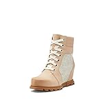 SOREL Women's Joan of Arctic Wedge III Lexie Boot — Natural Tan, Gum 2 — Waterproof Leather Wedge Boots — Size 7