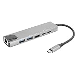 USB C Hub 6 in 1 Dongle USB-C zu PD/HDMI/RJ45/USB3.0 Kabeladapterkonverter, 4K HD Typ-C Dockingstation Kompatibel für Huawei/IOS/Samsung/Xiaomi, Plug and Play, für Fernseher, Monitor, Beamer