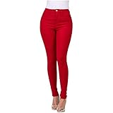 Fulidngzg Skinny Jeans Damen Rot Push Up Slim Fit Röhrenjeans Jeanshosen High Waist Elegant Stretch Große Größen Denim Hose Freizeithose Pocket J