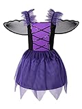 inhzoy Kinder Mädchen Fledermaus Mesh Tutu Kleid Flügel Haarreif Set Outfits für Cosplay Halloween Weihnachten Fasching Lila B 122-128/7-8 Jahre