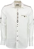 OS Trachten Herren Hemd Langarm Trachtenhemd mit Liegekragen Glahi, Größe:37/38, Farbe:weiß