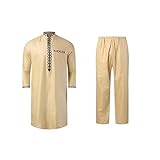 FASLOLSDP Komfortables, modisches muslimisches Ethno-Kostüm für Herren, Zugseil-Set, Roben Jogginganzug Mit Pullover Herren (Yellow, XL)
