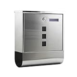 Wiltec Briefkasten mit Zeitungsrolle 305 x 95 x 335 mm, Wandbriefkasten mit Namensschild, Sichtfenstern, Schloss und Zeitungsrolle, Postkasten aus E