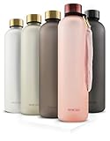 MAMEIDO Trinkflasche 1l - auslaufsicher, Kohlensäure geeignet, BPA frei - Zeitmarkierung als Trinkerinnerung - Wasserflasche aus Tritan (1000ml, Flamingo Pink)