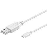 PremiumCord USB - Micro USB Verbindungskabel 1m, USB A Stecker auf Micro B Stecker, USB 2.0 High Speed Datenkabel, 5Pins, 2x geschirmt, AWG28, Farbe Weiß, Länge 1m