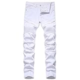 wuitopue Herren High-End Zerrissene Persönlichkeit Camouflage Stitching Trendy Slim Jeans Verkauf UK Plus Size, 8white, 20