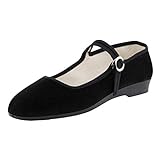 Japanwelt Original China-Samt-Schuhe schwarz für Damen, Größe 39, der Klassiker, ROC Samtschuhe Ballerinas, Bequeme Halbschuhe mit Riemchen, Schwarze Trachtenschuhe aus Samt
